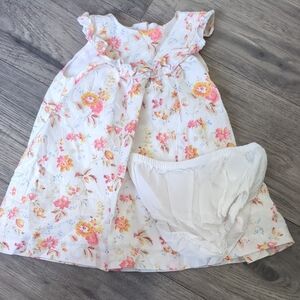 Janie and Jack Baby Floral Ruffle Dress Linen Blend Jet Ivory‎ Floral Sz 12/18m
